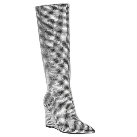 Gianni Bini Gabortwo Rhinestone Pointed Toe Tall Wedge Boots Size 5.5 M NWOB - Picture 1 of 10